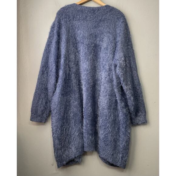 Venus Eyelash Cardigan Plus Size 1X Blue Open Front Soft Cozy Pocket Duster - Picture 4 of 9